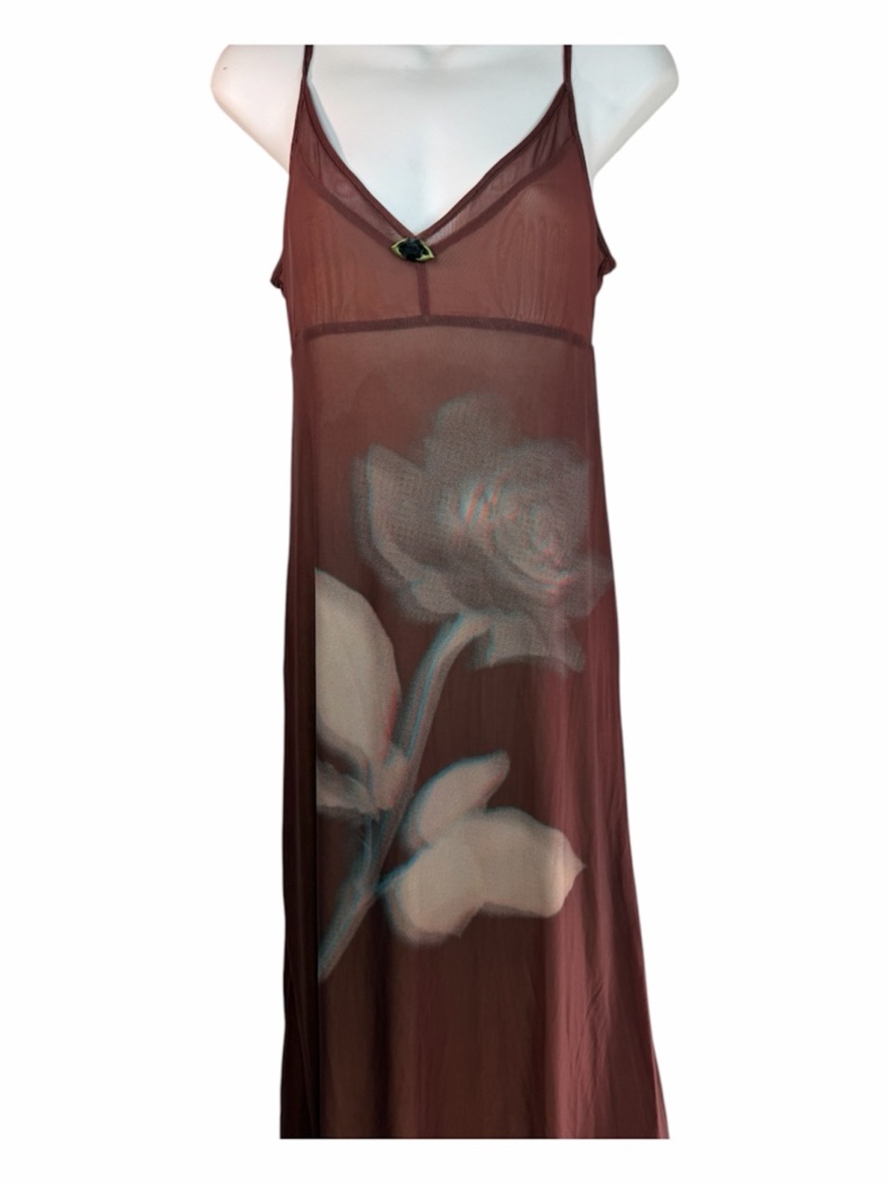 Maxi Slip Dress Kimchi Blue Ginnie Printed Mesh M Floral Brown Botanical Summer - Picture 4 of 12